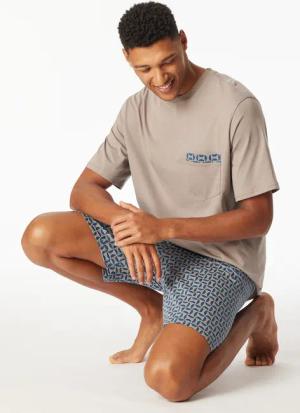 Schlafanzug kurz Organic Cotton braungrau gemustert - Comfort Nightwear 54