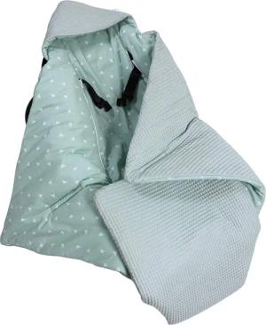 Babydecke Einschlagdecke Waffelmuster graublau/Herzen pastellgrün, HOBEA-Germany,