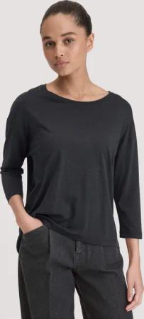 hessnatur Damen Longsleeve Oversize aus TENCEL™ Lyocell mit Bio-Baumwolle - schwarz - Größe S