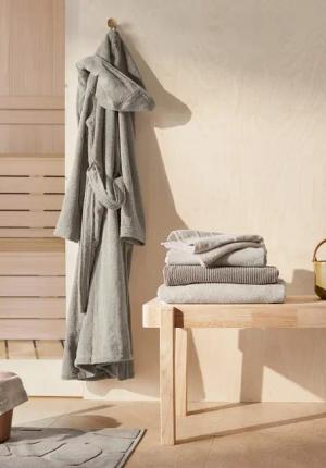 hessnatur langer Bademantel Relaxed aus Bio-Baumwolle - beige - Größe M