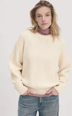 hessnatur Damen Strick Pullover Relaxed aus Bio-Baumwolle - beige - Größe M