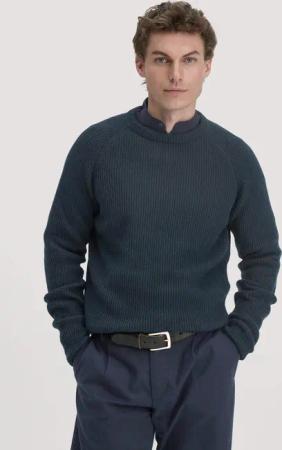 hessnatur Herren Strick Pullover Regular aus Bio-Baumwolle mit Bio-Merinowolle - blau - Größe XL