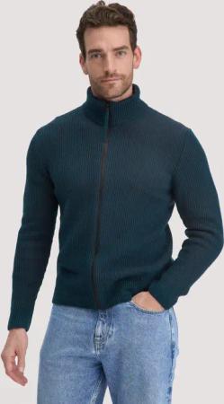 hessnatur Herren Strick Jacke Regular aus Bio-Baumwolle mit Bio-Merinowolle - blau - Größe XL
