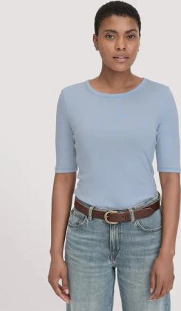 hessnatur Damen Softrib T-Shirt Fitted aus Bio-Baumwolle und TENCEL™ Modal - blau - Größe 40