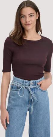 hessnatur Damen Softrib T-Shirt Fitted aus Bio-Baumwolle und TENCEL™ Modal - braun - Größe 34