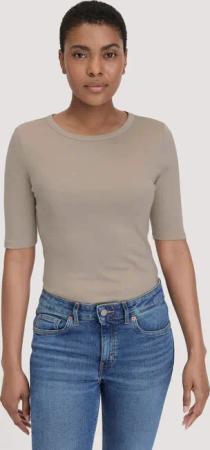 hessnatur Damen Softrib T-Shirt Fitted aus Bio-Baumwolle und TENCEL™ Modal - beige - Größe 46