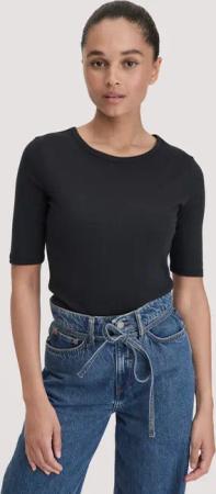hessnatur Damen Softrib T-Shirt Fitted aus Bio-Baumwolle und TENCEL™ Modal - schwarz - Größe 34