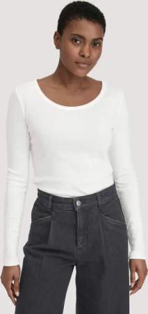 hessnatur Damen Softrib Longsleeve Fitted aus Bio-Baumwolle und TENCEL™ Modal - weiß - Größe 36