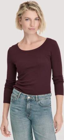 hessnatur Damen Softrib Longsleeve Fitted aus Bio-Baumwolle und TENCEL™ Modal - braun - Größe 34