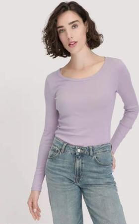 hessnatur Damen Softrib Longsleeve Fitted aus Bio-Baumwolle und TENCEL™ Modal - lila - Größe 46