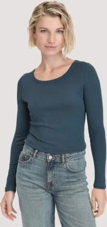 hessnatur Damen Softrib Longsleeve Fitted aus Bio-Baumwolle und TENCEL™ Modal - blau - Größe 44