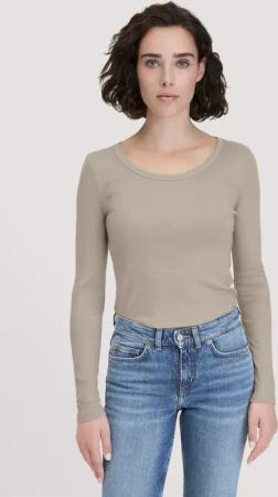 hessnatur Damen Softrib Longsleeve Fitted aus Bio-Baumwolle und TENCEL™ Modal - beige - Größe 38