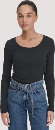 hessnatur Damen Softrib Longsleeve Fitted aus Bio-Baumwolle und TENCEL™ Modal - schwarz - Größe 48