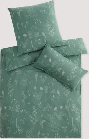 hessnatur Renforcé Bettwäsche-Set LONNO aus Bio-Baumwolle - grün - Größe 135x200 / 40x80 cm