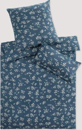 hessnatur Renforcé Bettwäsche Set HANAMI aus Bio-Baumwolle - blau - Größe 135x200 / 40x80 cm