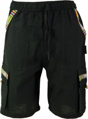 Guru-Shop Short - Ethno Yogashorts im Goastyle - schwarz - S bis L - für Männer - Größe L - schwarz
