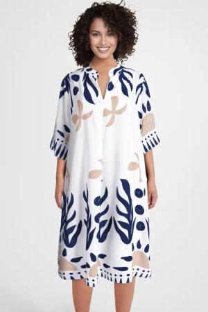 PEKIVESSA Sommerkleid Weites Blusenkleid wadenlang kurzarm