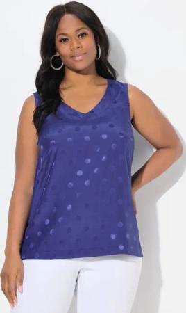 Ulla Popken Spitzenbluse Blusentop Jacquard-Punkte V-Ausschnitt