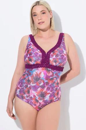 Ulla Popken Badeanzug Badeanzug Glitzer-Blüten Softcups