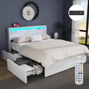 oyajia Polsterbett LED Doppelbett 140x200 cm