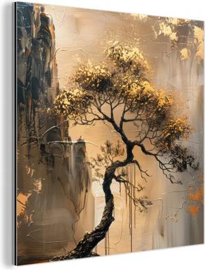 MuchoWow Metallbild Baum - Gold -