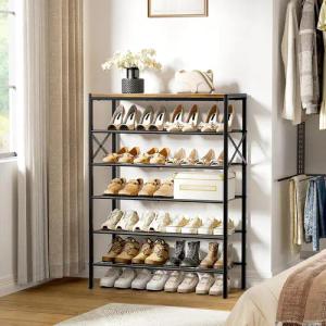 FABATO Schuhregal Metall-Schuhregal mit Holz-Ablageplatte, für