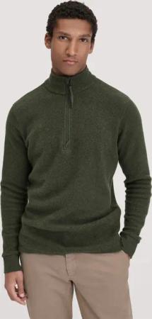 hessnatur Herren Fleece Troyer Relaxed aus Bio-Baumwolle - grün - Größe 54