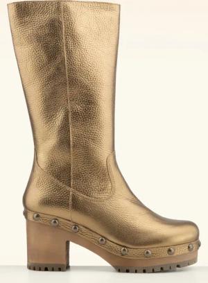 Alia Leder Clog Stiefel in Altgold