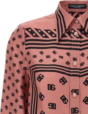 Dolce&Gabbana - Silk Twill Shirt With Dg Logo Scarf Print - Größe 40 - pink