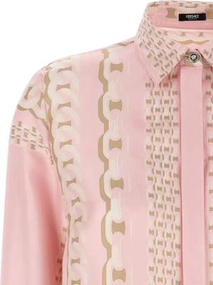 Versace - Silk Twill Shirt With Scarf Print - Größe 44 - pink