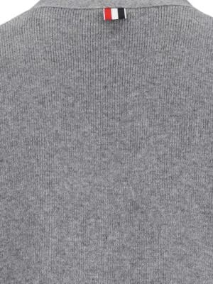 Thom Browne - Grey Cardigan With V-Neckline And Signature Stripe - Größe 2 - grau