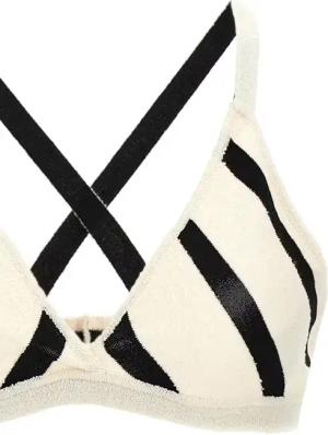 Moncler - Bouclé Striped Triangle Bikini With High-Waisted - Größe S - weiß