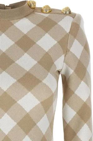 Balmain - Vichy Macro Print Mini Dress - Größe 38 - beige