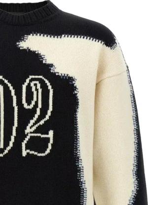 Dsquared2 - Two-Tone Wool Crewneck Sweater - Größe XL - schwarz