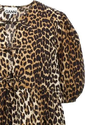 GANNI - Leopard Poplin Dress - Größe 38 - braun