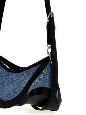 Mugler Hobo Bags - 'Small Denim Spiral Curve 01' Shoulder Bag - Gr. unisize - in Blau - für Damen