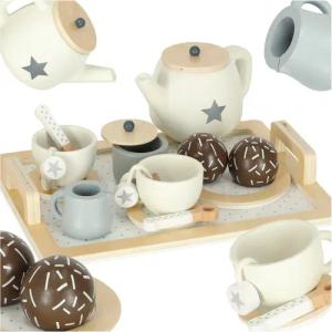 Ikonka Spielküche Holz-Teeservice Kinder Rollenspiel Set,