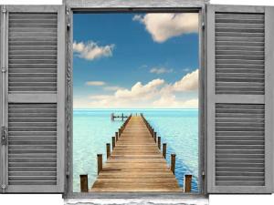 queence Wandtattoo "Steg im Meer", (1 St.), Wandsticker, Wandbild, selbstklebend, 3D, Fenster