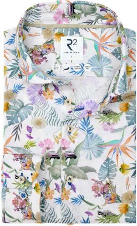R2 Shirt Linen/Cotton Flower Print Multicolour - Größe XL