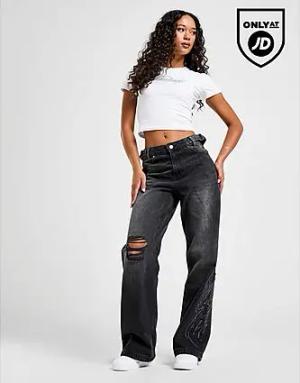 Hoodrich Spark Applique Wide Leg Jeans - Damen, Schwarz