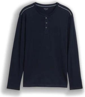 TOM TAILOR Herren Henley Langarmshirt aus Baumwolle, blau, Uni, Gr. L