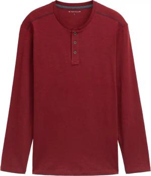 TOM TAILOR Herren Henley Langarmshirt aus Baumwolle, rot, Uni, Gr. L