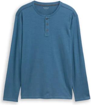 TOM TAILOR Herren Henley Langarmshirt aus Baumwolle, blau, Uni, Gr. XL