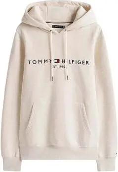 Tommy Hilfiger  Sweatshirt Logo Embroidery Hoodie Heathered Oatmilk