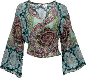 Guru-Shop Longbluse Kurztop, Boho Blusentop, Wickeltop,