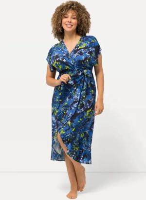 Ulla Popken Strandkleid Wickel-Kaftan Volantsaum Rundhals