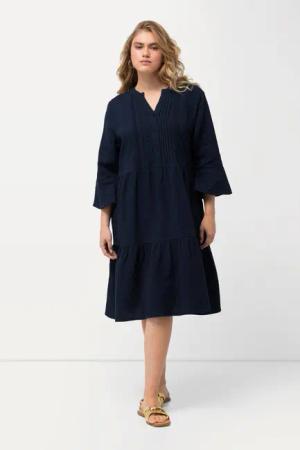 Ulla Popken Jerseykleid Musselin-Kleid A-Linie Tunika-Ausschnitt