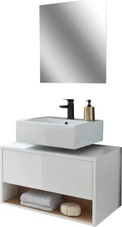 Places of Style Badmöbel-Set "Studio Line, Bad im modernen Design, 2-teiliges Badezimmer", (2 St.), Unterschrank und Spiegel, in zwei Farben verfügbar, viel Stauraum