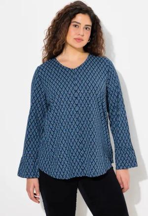 Ulla Popken Longsleeve Shirt A-Linie V-Ausschnitt