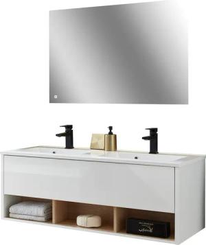 Places of Style Badmöbel-Set "Studio Line, Bad im modernen Design, 2-teiliges Badezimmer", (2 St.), Waschtisch und Spiegel, in zwei Farben verfügbar, viel Stauraum